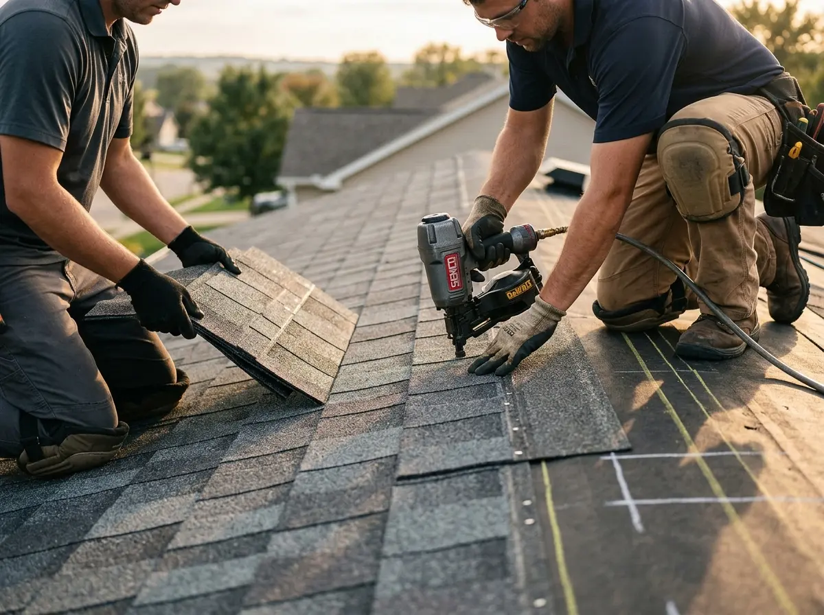 Professional roofer working on a residential roof in Gardena